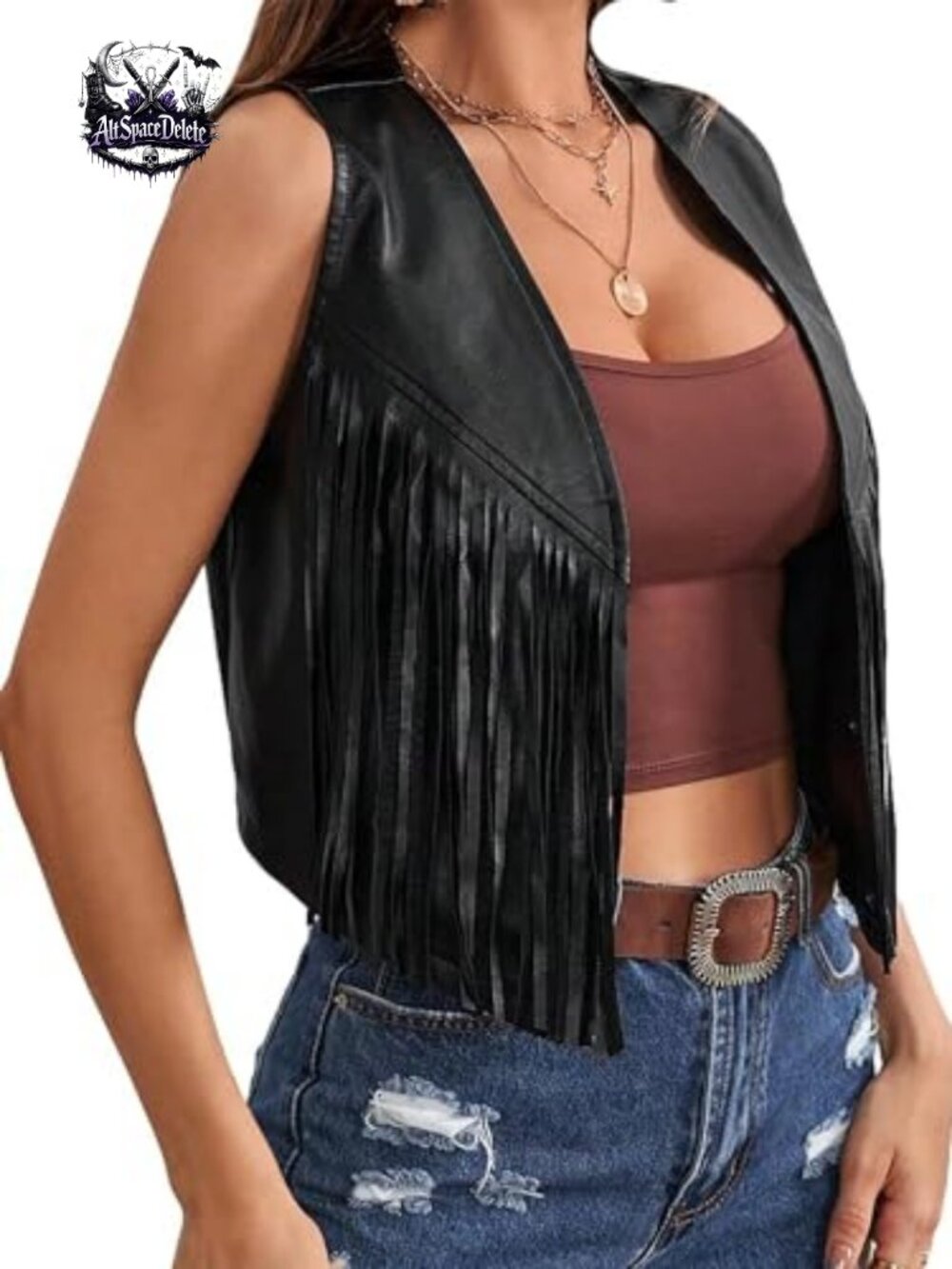 Women Tassel Vest 70s Hippie Faux Suede Fringe Open Front Waistcoat